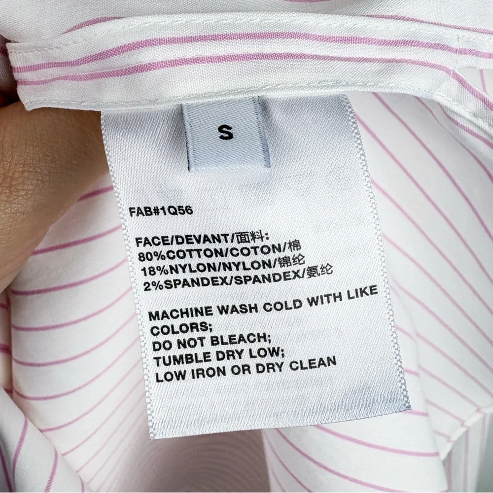 Lafayette 148 New York Striped Button Down Cotton Shirt Pink White Poplin Small - Picture 4 of 5